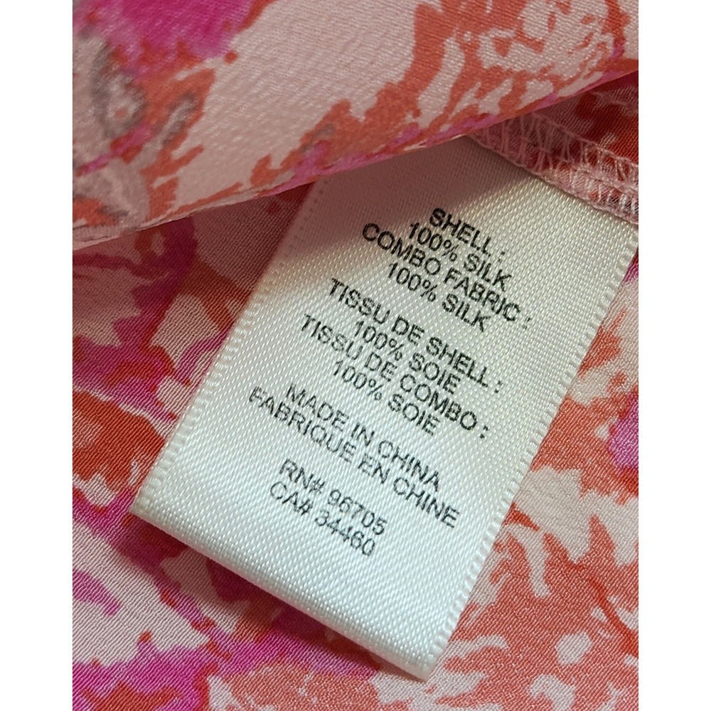Rebecca Taylor Pink Floral Silk Sleeveless Blouse Boho Tie Neck Top Size 10 - Picture 5 of 5